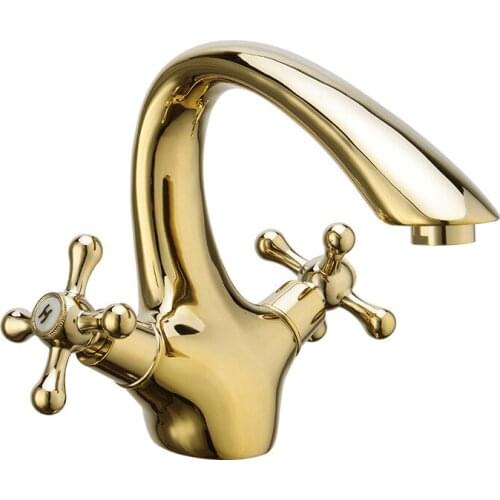 Free shipping dual handle bathroom basin sink faucet with golden basin faucet and solid brass bathroom gold faucets