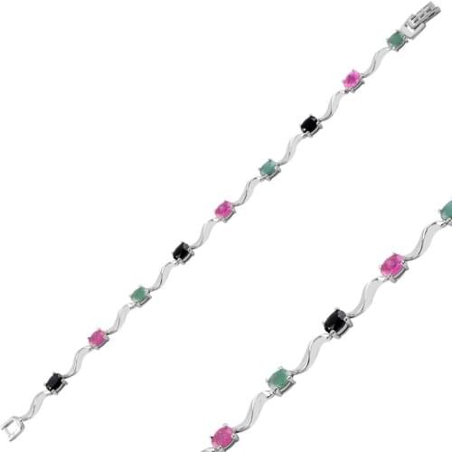 Silverlina Sterling Silver Ruby, Emerald & Sapphire Cubic Zirconia Watercourse Bracelet