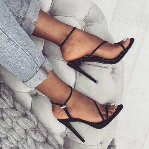 Black fluorescent color summer new Roman high heel womens sandals hollow high heel open toe high heel 12 cm strap sandals