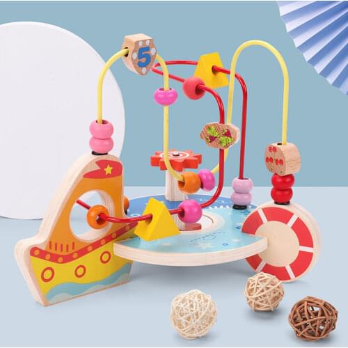 Kids roller coaster toy Wire Maze circles beads toys sets montessori Educational Wooden Math Toy Abacus Puzzle toys For Kids Boy