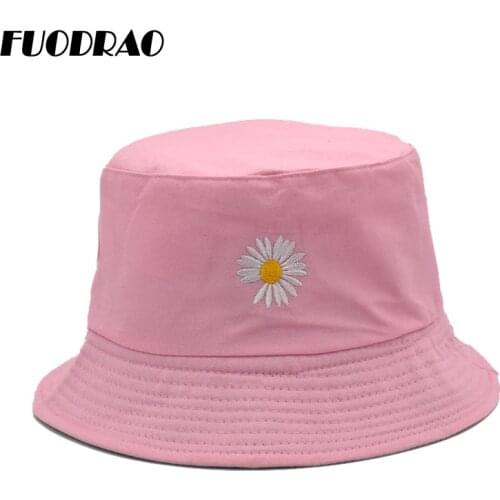 FUODRAO Fashion Bucket Hats Women Cotton Reversible Panama Embroidery Summer Beach Sun Hats Bob Chapeau Femme Fisherman Hat M61