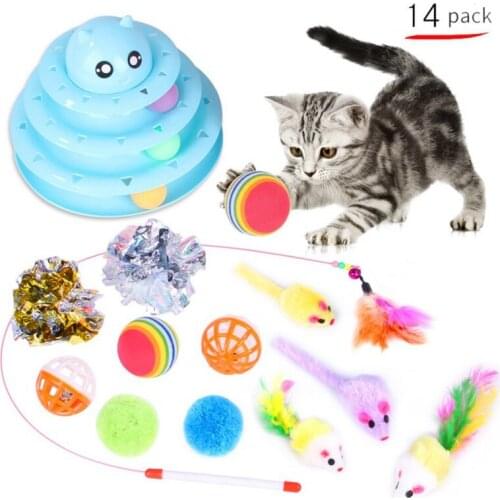 Cat Toys Suit Kitty Toy Funny Cat Stick Feather Feather Mouse Bell Ball Cat Supplies 14Pcs/Set