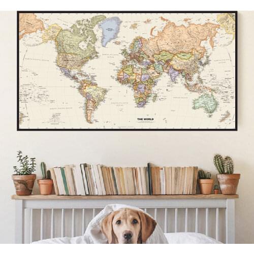 The World Political Map Retro Canvas Painting 5 Sizes Vintage Wall Art Poster Classroom Home Decoration Children School Supplies