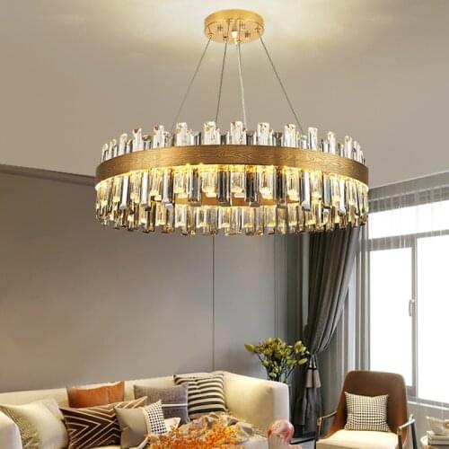 Foyer Round Led Pendant Lights Modern Luxury K9 Crystal Hanging Lamp Dimmable Pendant Lamp Deco Indoor Lighting Lamp Fixtures