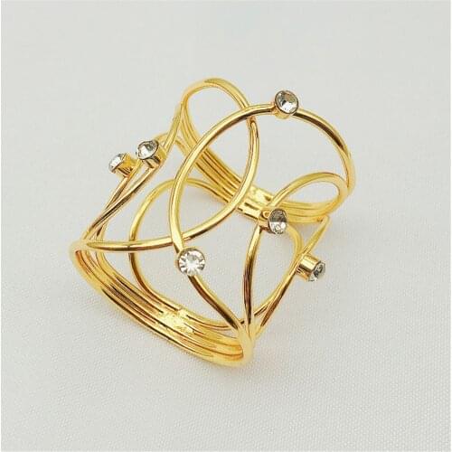 Metal wire inlaid with diamonds, gold and silver two-color napkin ring tabletop decoration for Western food banquet reception