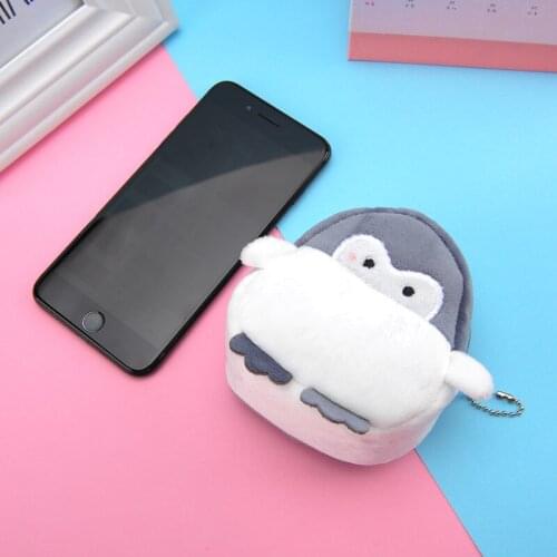 1 pcs Cute cartoon plush penguin coin purse girl clutch bag embroidery bag key USB cable earphone storage bag children gift