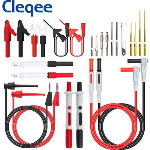 Cleqee P1308D Multimeter Test Lead Kit with Multi-replaceable Gold-Plated Precision Sharp Probe Set Alligator Clip Minigrabbers