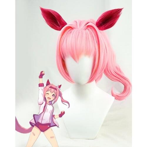 Uma Musume Haru Urara Cosplay Wig Uma Musume Pretty Derby Pink Ponytail Wig Heat Resistant Synthetic Hair Halloween Party