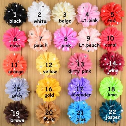 Yundfly 5pcs 8cm 24colors Chiffon Headband Flower Hair Flowers Fabric Flowers with Gold Dot for Kids Girls Hair Accessories