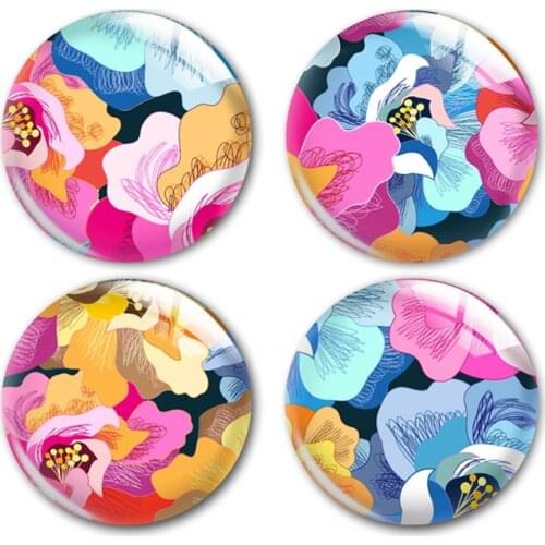 Handmade Colorful Flower patterns Round photo glass cabochons demo flat back DIY collier jewlery Making findings accessory