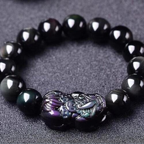 Real Obsidian Pixiu Beads Bracelet FengShui Wealth Piyao Bracelet Lucky Animal Beaded Bracelet Good Luck Jewelry Gift