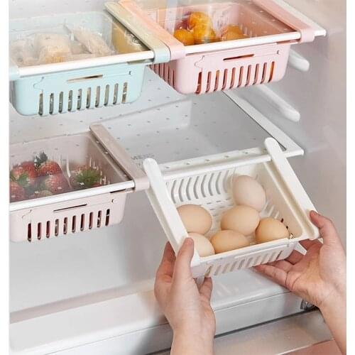 Adjustable Stretchable Fridge Organizer Drawer Basket Refrigerator Drawers Food Drink Stretch Storage Racks Holders Organizer