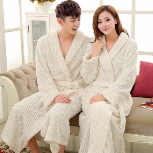Lovers Luxury Long Flannel Bathrobe Men Women Kimono Waffle Bath Robe Male Thick Sleepwear Mens Dressing Gown Badjas for Man