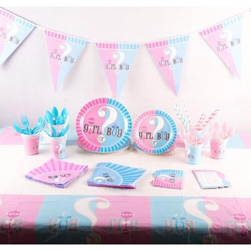 Gender reveal party tableware boy girl tablecloth paper plate cup supply baby shower birthday party decoration disposable