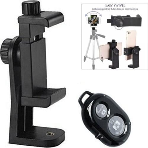 Universal Mobile Phone Stand Tripod Holder 360 Degree Rotating Desk Tripod Adapter Rotating Clamp Holder+Wireless Shutter