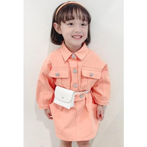 Spring Autumn Girls Long Sleeve Fashion Trend Coat Solid Color Dress