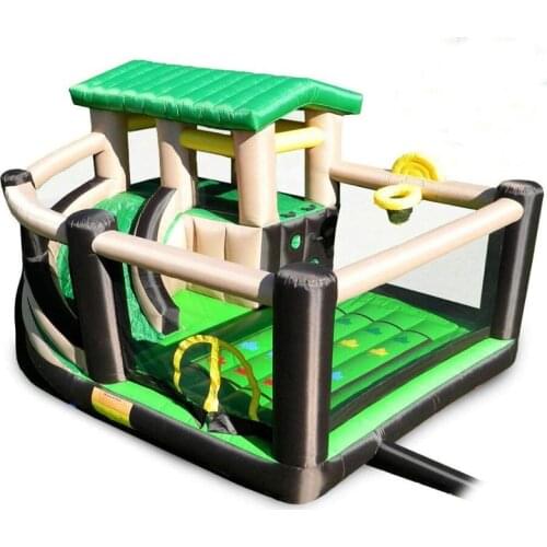 All Sport Recreational Kids Bounce House with climbing wall basketball soccer shot curved slide & twist & tangle game