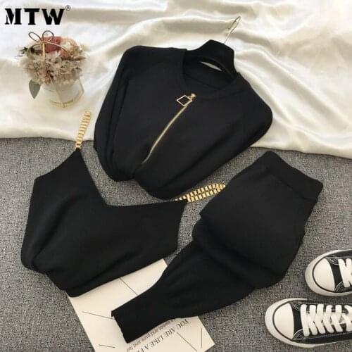 Women Sweater Tracksuits 2020 Casual Chain Vest Knitted Jacket + Elastic Pants Suit Autumn Three Piece Sets