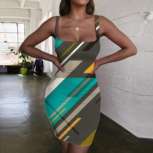 Giyu Brand Geometry Dress Women Colorful Vestido Sexy Graphics Sundress Abstract Ladies Dresses Womens Clothing Party Short