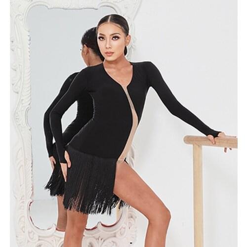 New Latin Dance Dress Women Adult Loose Practice Clothes Slit Sexy Performance Dress Salsa Rumba Tango Dance Costume DNV14843