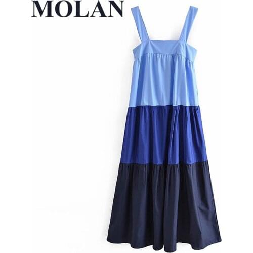 Loose Summer Patchwork Long Dress Vintage Party Evening Square Collar Sleeveless High Street Female Chic Dress