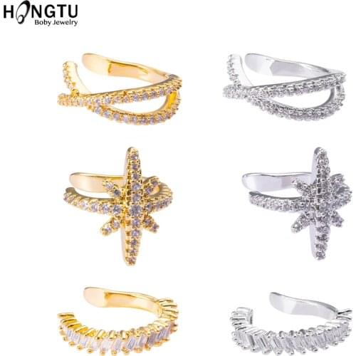 1PC New Fashion Copper Ear Cuff Bohemia Non Pierced C Shaped CZ Cubic Zirconia Small Earcuffs Clip Earrings Women Punk Jewelry