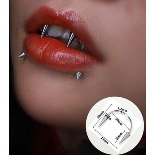1PC Steel Tiger Teeth Nail C Rod Vampire Smile Lip Body Piercing Jewelry Funny Rock Hip Hop Rapper Tooth Decoration