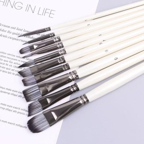 10pcs/set Wooden Handle Nylon Hair Paint Brushes Professional Oil Watercolor Painting Drawing