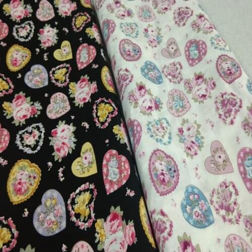 100% Plain Cotton Poplin Black & White Flower Hearts Printed Cotton Poplin Fabric 50x140cm Floral Heart Fabric Patchwork
