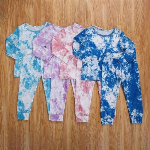 2020 Children Tie Dye Pajamas Sets Baby Girls Clothing Pants Set Toddler Baby Boys Outfits Kids Suit Infant Boys Clothes Suits