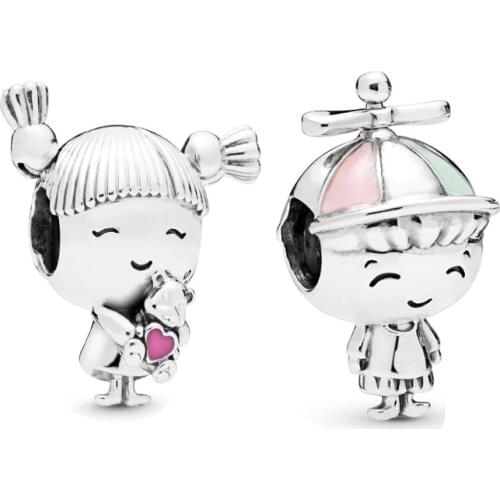2020 New Style 925 Sterling Silver PROPELLER HAT BOY CHARM Fit pandora Bracelet GIRL WITH PIGTAILS CHARM DIY jewelry