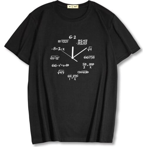 2021 Summer 100% Cotton Mens T-shirt Math Clock Print Funny Men T shirt Tops Casual Short Sleeve O-neck Men tshirt Tee