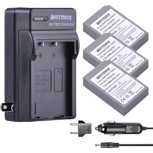 3Pcs 2000mAh BLS-5 BLS5 Bls50 Battery+Wall Charger Kits + for Olympus OM-D E-M10, PEN E-PL2, E-PL5, E-PL6, E-PM2, Stylus 1