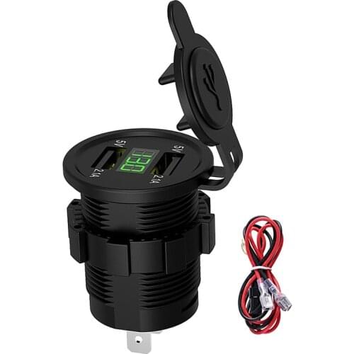 4.2A Car 2 Port Dual USB Charger Adapter Cigarette-Lighter Socket LED Voltmeter with Waterproof Cover