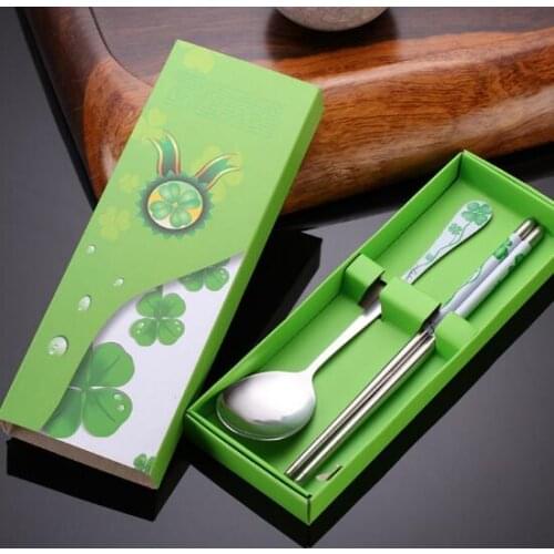 5 colors creative practical dinnerware set stainless steel spoon chopsticks with gift box wedding favors