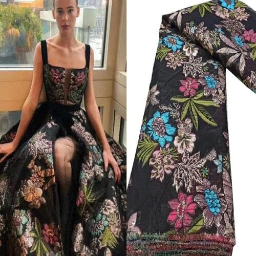 5yards/pc) High quality African brocade lace wonderful flowers jacquard lace fabric for stylish party dress FHS079