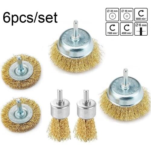 6pcs/set 6mm Wire Brush Cutting Rotary Brush For Drill Grinder Rotary Tool Attachment Brass Coated Polishing Brushes