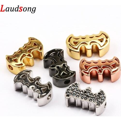 2pcs 13x8mm Brass Micro Pave Crystal CZ Bat Spacer Beads For Jewelry Making DIY Men Punk Bracelet Necklace Charms Accessories