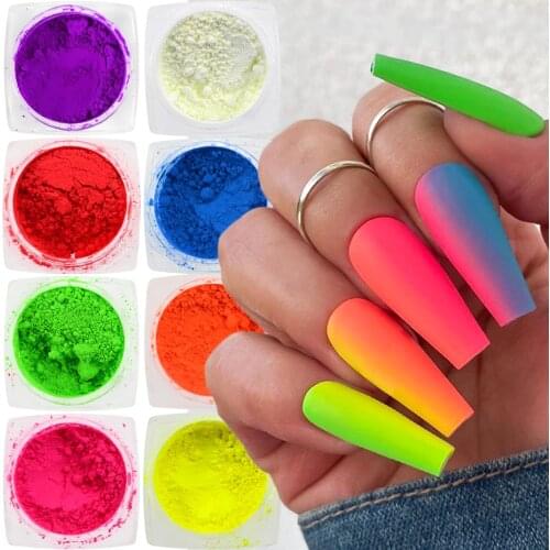 Fluorescent Neon Pigments Nail Powder Gradient Charming Nail Polish Glitter DIY Ombre Chrome Dust Manicure Decorations TRYE01-13
