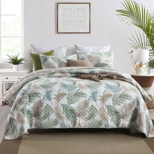 CHAUSUB Cotton Bedspread on the Bed Quilt Set 3PCS Printed Coverlet Quilted Bed Cover Pillowcase Queen Size Summer Blanket