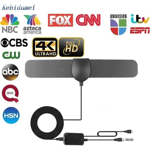 Kebidumei High Gain 25dB 80Miles HDTV Indoor TV Antenna for DVB-T2 Digital Amplifier Aerial Indoor Digital TV Antenna