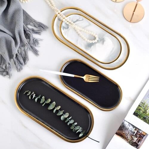 Nordic Black Gold Luxury Ceramics Creative Retro Personality Household Tray Dessert Plate Dim Sum Jewelry Plate WJ826