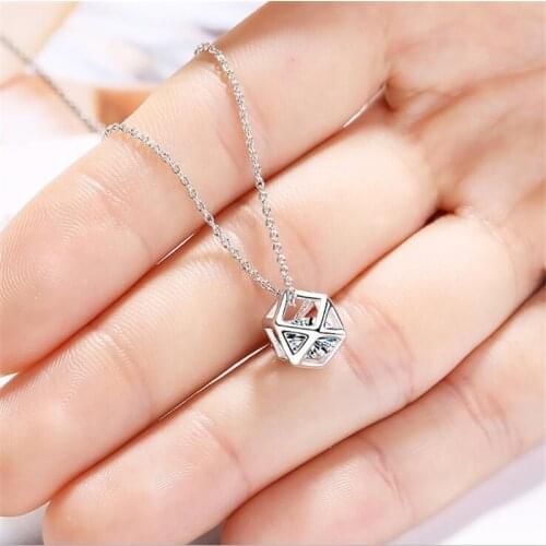New Love Personality Cube Women Geometric Ball 925 Sterling Silver Jewelry Crystal Clavicle Chain Pendant Necklaces H432
