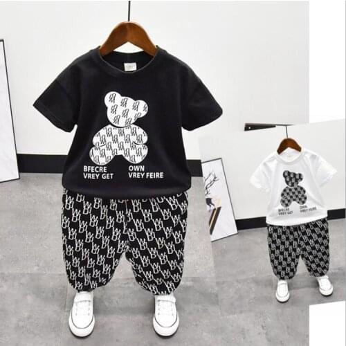 Summer Childrens Set Cotton Baby Short Sleeve Cartoon T-Shirt + Shorts 2-Piece Boys Clothing Set Baby Toddler Tracksuits 2-8T