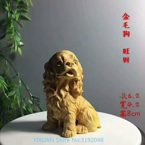 Lobular boxwood wood Zodiac dog with hand carving crafts creative Home Furnishing ornaments golden