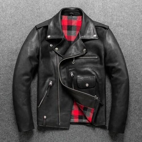 Men Leather Jackets Cowhide Motorcycle Genuine Leather Motor Clothing Thick Leather Coat