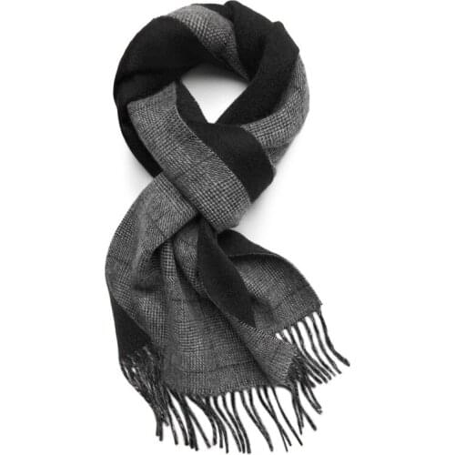 Male Cashmere Scarf Long Double-Sided Plaid Fringed Warm Quality Warm Gift Mid-Thick Fashion Winter Men 100% Cashmere Scarf