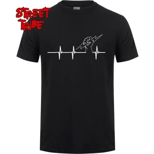 New Summer Funny Electrician T Shirt Men Crew Neck Cotton Heartbeat of Electrician T-shirt Mens Clothing Camiseta