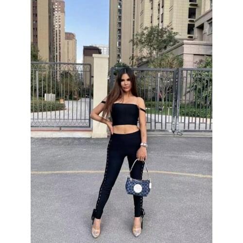 2021 Summer New Womens Fashion Sexy Bandage 2-Piece Set Sleeveless Tight Top and High Waist Mesh Pencil Pants Kylie Jenner Set