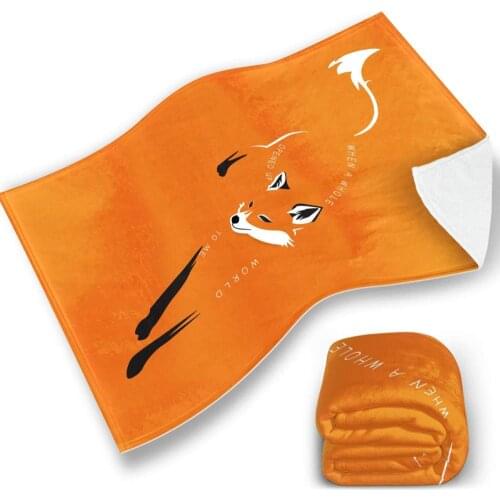 Orange Color Fox Blanket Thick Warm Cute Beds Cover Sheets for Baby Soft Flannel Quilt for Sofa Nap Picnic Travel Small Size